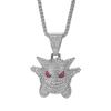 Přehnaný hip-hopový náhrdelník s přívěskem Gengar: Slitinový kreslený řetízek na svetr s plnými diamanty