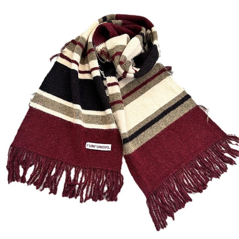 Autumn and winter fashion versatile striped wool scarf light luxury high-end knitted cashmere scarf scarf