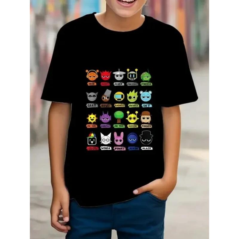 T-Shirt for a Boy 3D Print Gamepad Doodle Boy's T-Shirts Casual Round Neck Short Sleeves Tops Kids Summer Children's