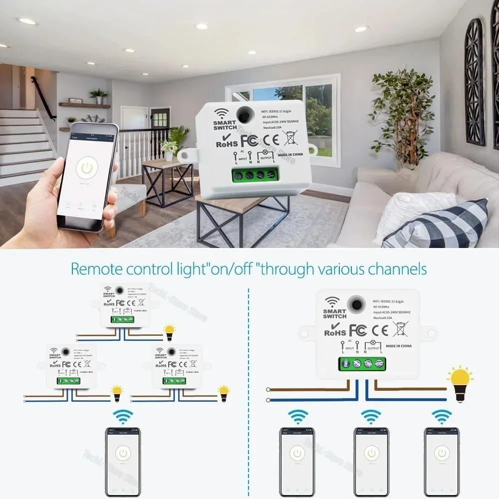 Interruttore Ricevitore Intelligente con Telecomando RF 10A AC 85-240V RF+WIFI Mini Interruttore Luce 433Mhz Telecomando Wireless + Controllo APP Modulo Smart Life Casa