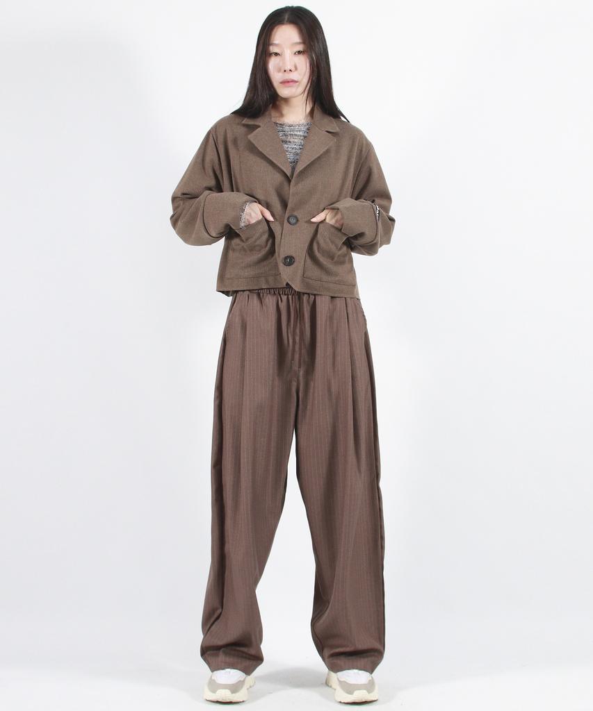 Deumakeu Stripe Chicano Wide One-Tuck Pants -Brown