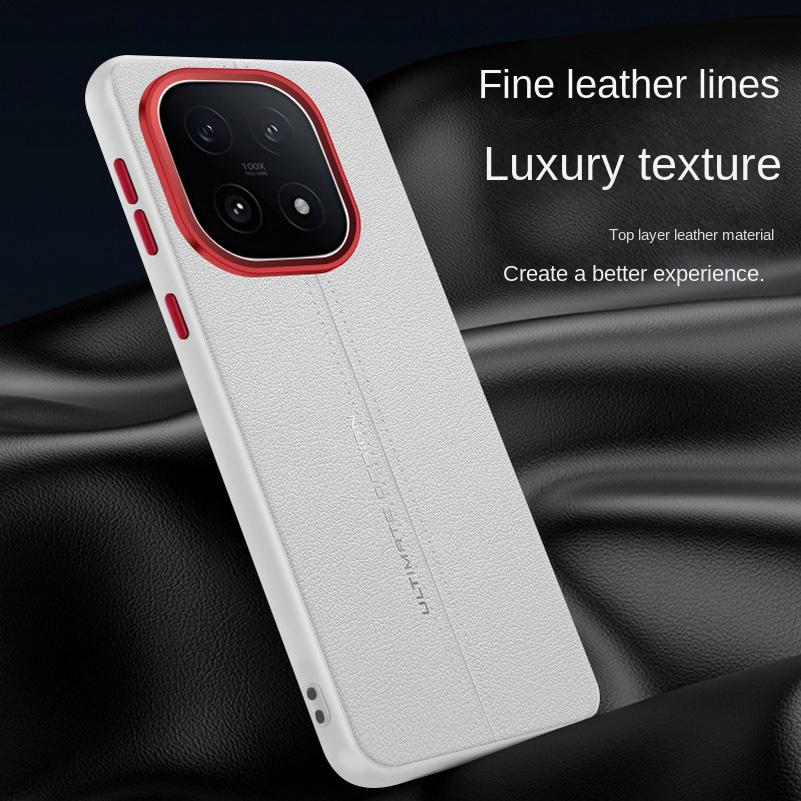 Plain Leather Middle Stitching Style Red Heightened Lens Ring Case For IQOO 15 13 VIVO IQOO Z10 Tturbo + z10 turbo Slim Cover