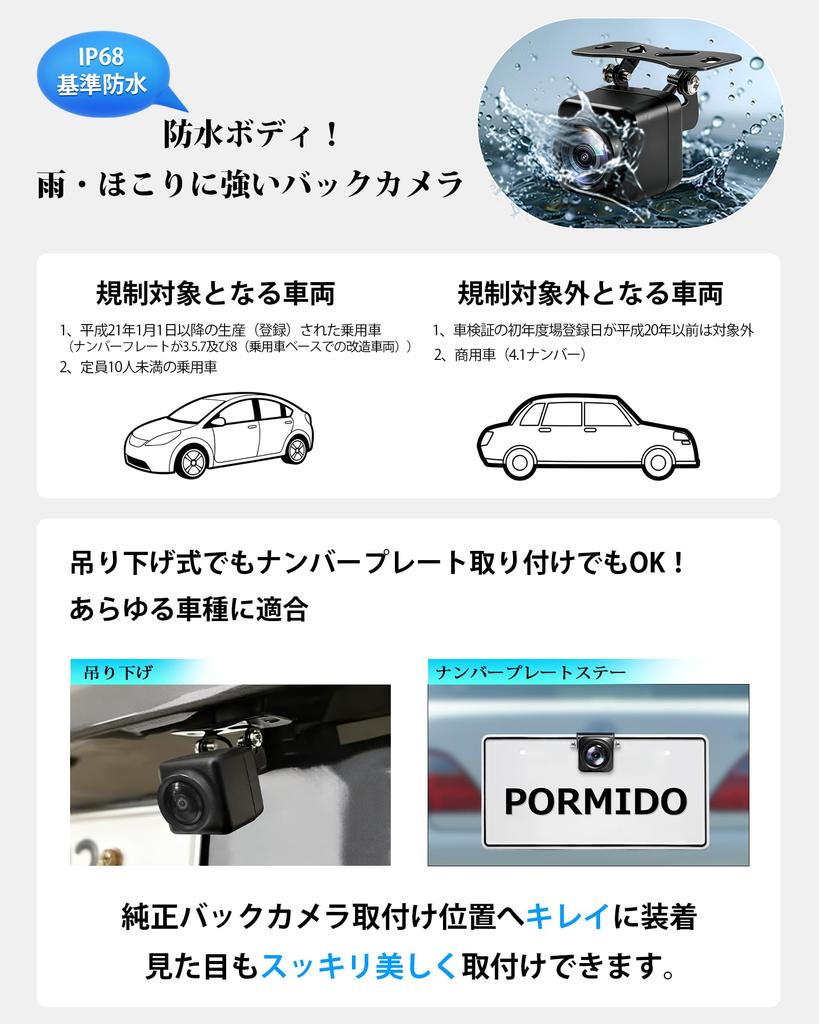 PORMIDOAUTO AHD Rückfahrkamera 720P 2 Megapixel CMOS Weiter Betrachtungswinkel Horizontal und Kennzeichenhalterung Einstellbar IP68 Wasserdicht und Kompatibel mit