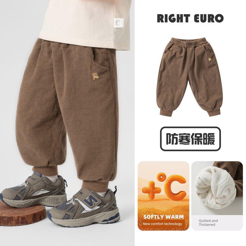 Boys Corduroy Cotton Pants Winter Clothing New Winter Children s Long Pants Baby Warm Fleece Thickened Pants Trendy Curry color 100cm