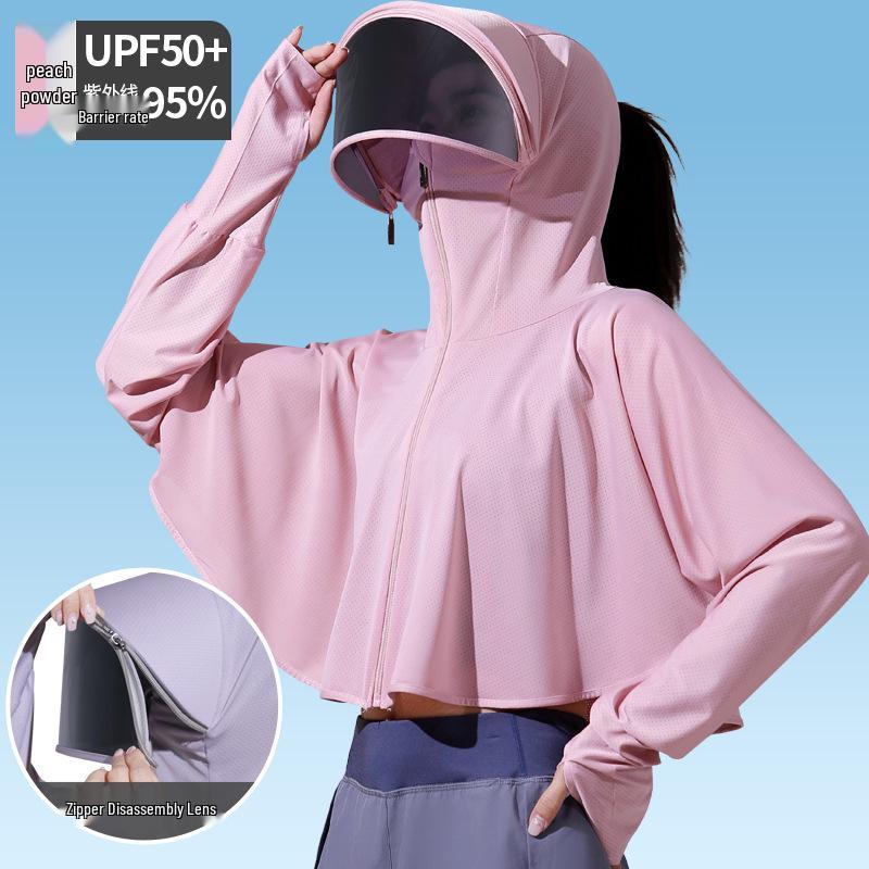 Women's Summer Ice Silk Sun Protection Clothing Set: Breathable Anti-UV Cycling Face Mask & Full Face Neck Guard.
