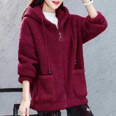 Women Winter Hoodie Thick Fleece Drawstring Hooded Outerwear Full Sleeves Zipper Closure Windproof