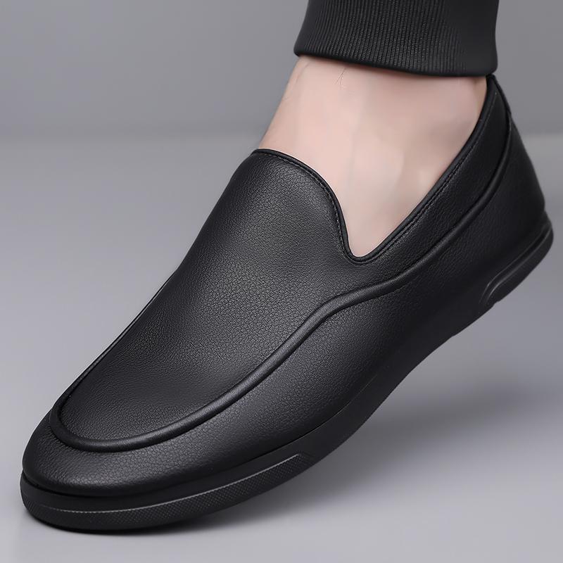 Lightweight men's leather shoes Comfortable minimalist style Leisure Business Office Outdoor adult Black shoes