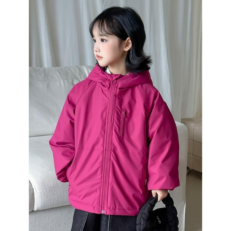 Unisex Kids Hooded Windbreaker Jacket Mid Length Spring Autumn Outdoor Coat