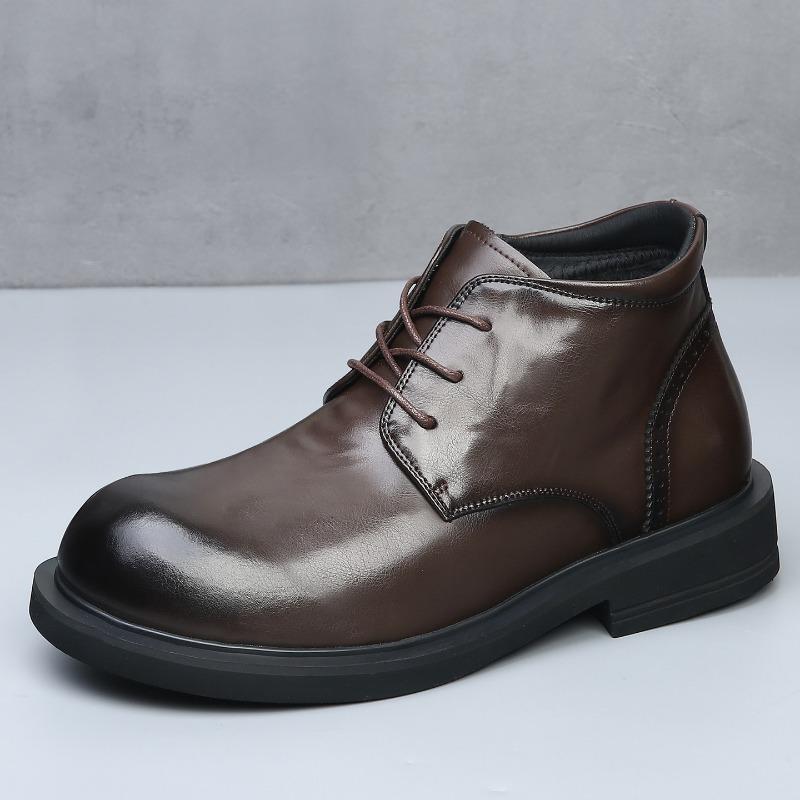 High-top Cotton Shoes Men's New Winter Leather Cotton Shoes Heightening Fleece Thickening Warm Business Casual Leather Shoes
