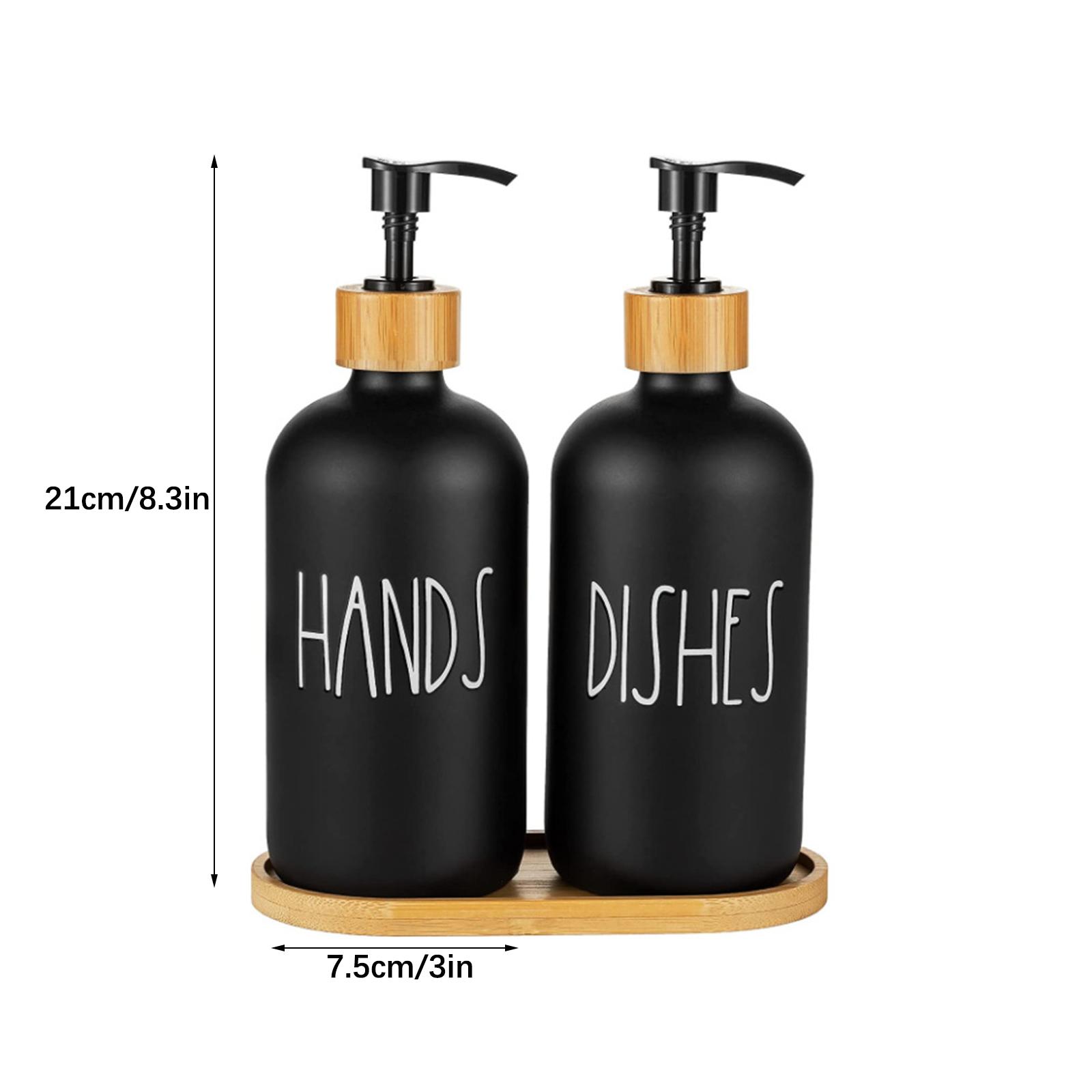 

2Pcs Soap Dispenser Glass Bottle 500ml Large Capacity Home Decoration with Tray for Bathroom Type 2