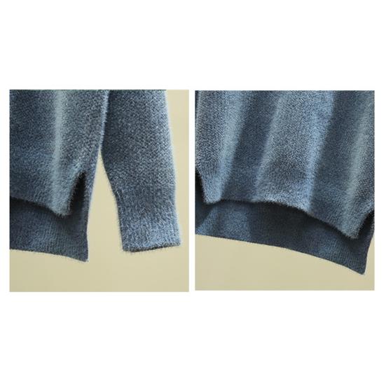 Women Autumn Winter Knitting Sweater Turtleneck Long Sleeve Thickened Knitting Tops Side Split Hem Imitation Mink Pullover Sweater