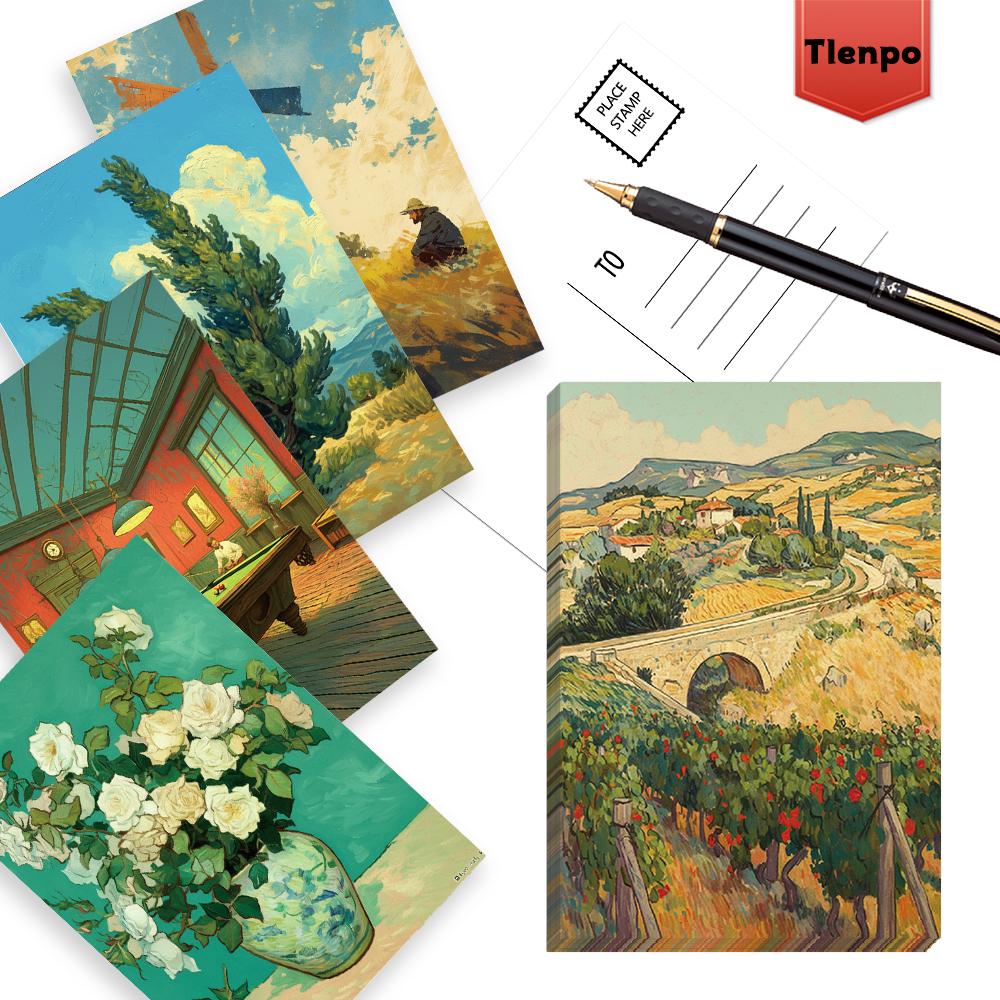 32pcs, Oil Painting Rustic Postcards, Room Decoration Stickers, Brochure Materials, Souvenirs, Collectibles and Mailing
