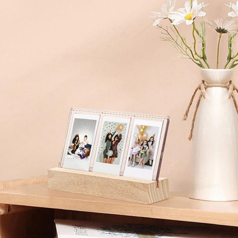 Illuminated Acrylic Pictures Holder for 3Inch Photos, Triples Slots Desk Frame, Gift for Friend Family Desk Decors