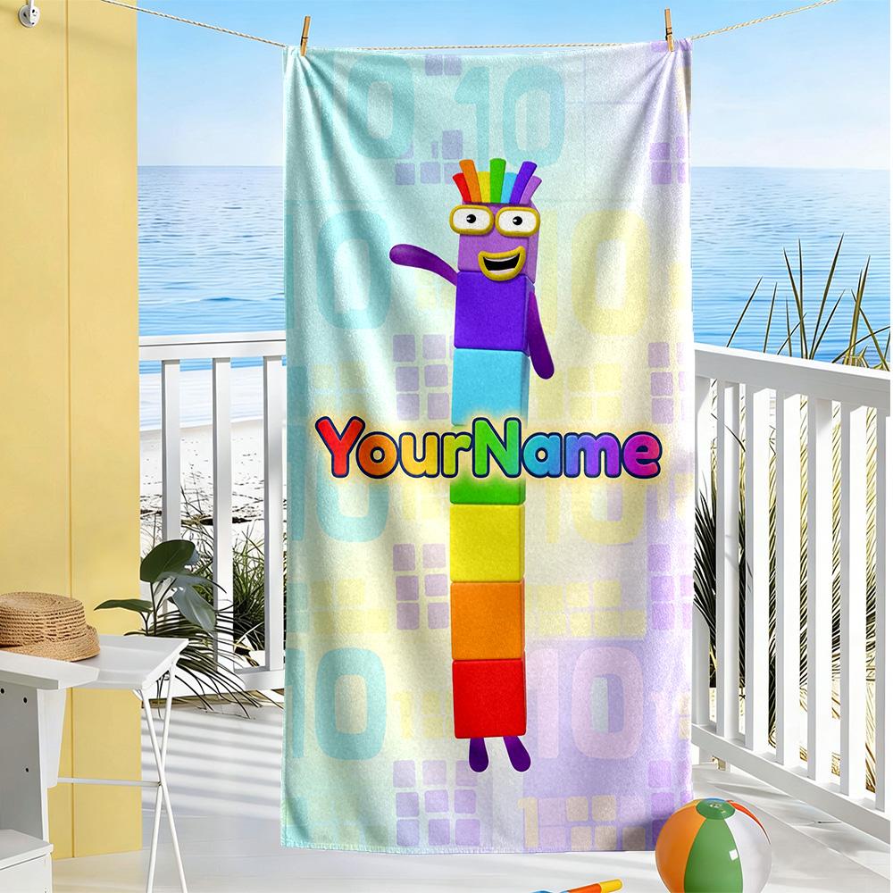 Numberblocks Customized Name Beach Towel Super Soft & Absorbent Perfect for Traveling Yoga Camping and Swimming