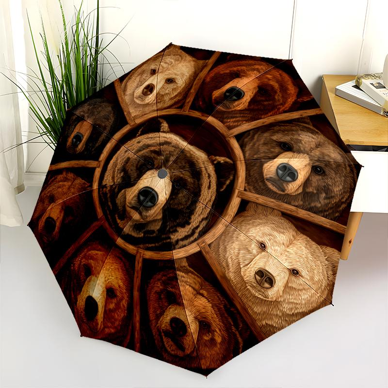 Bear pattern, automatic folding umbrella, portable and foldable design, 8 ribs, a Christmas or birthday gift.