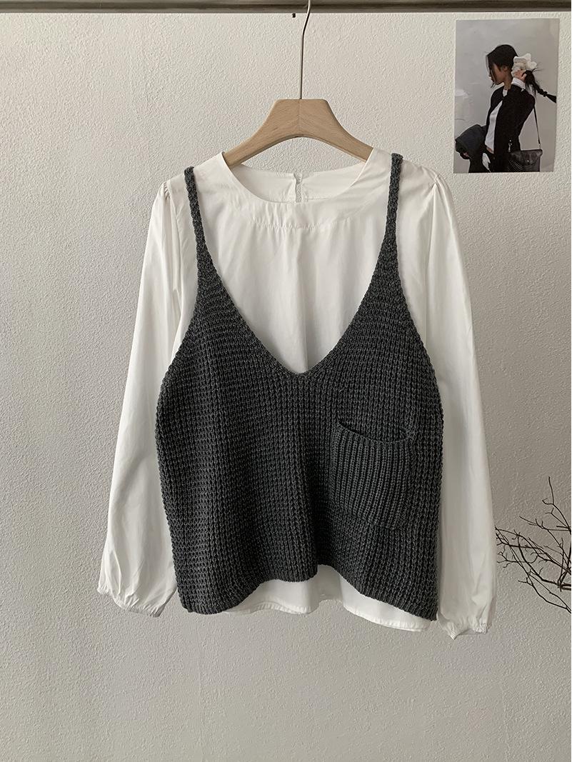 

Вязаный жилет с V-образным вырезом 2025 - Большой размер, Однотонный, Для многослойности на весну/осень One Size серый