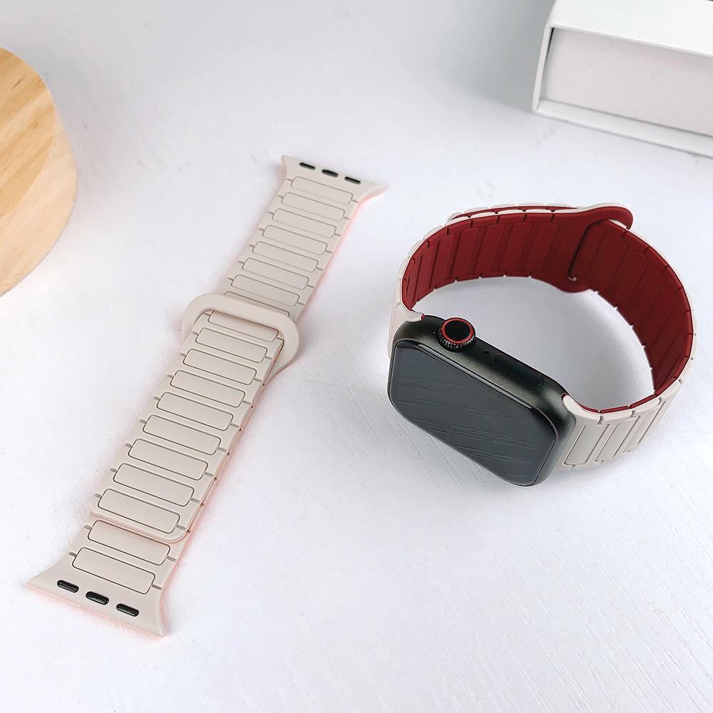 Compatible Silicone Magnetic Buckle Band for Apple Watch Series 1-11, Ultra 3, SE 3 Three-Bead Style