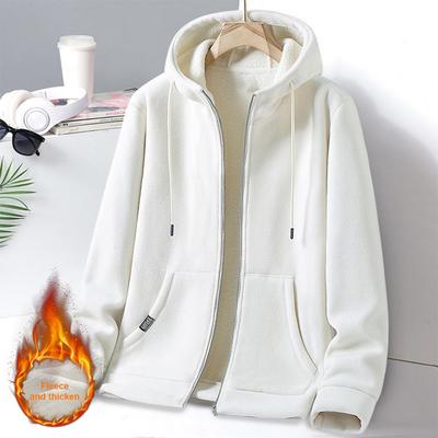 Casaco de lã masculino com capuz e zíper, casaco de inverno com cordão, casaco cardigan grosso e quente para uso diário, capuz com zíper