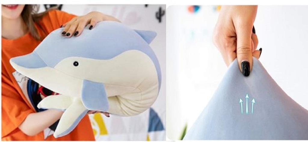 Dolphin Body Pillow - Fluffy and Snuggly, Dream of Swimming with Cute Dolphins In the Ocean (Blue, 70cm)
