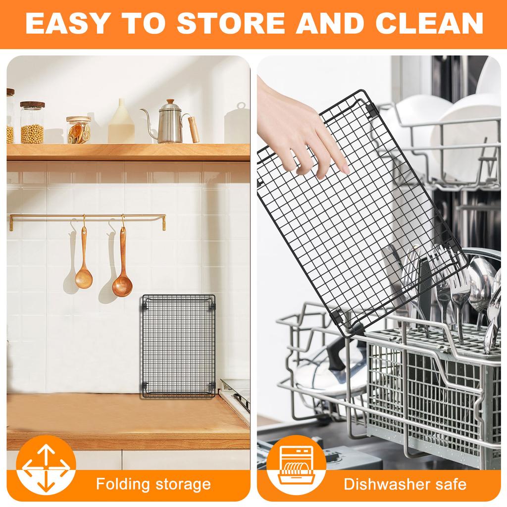 2 Stück Kühlrost aus Kohlenstoffstahl, stapelbar, zum Kochen, Backen, Abkühlen, Antihaft-Rolle, Bratenblech mit klappbaren Beinen