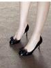 Nude high heels women's summer wear 2025 new thin heel light mouth bow British temperament Mary Jane single shoes