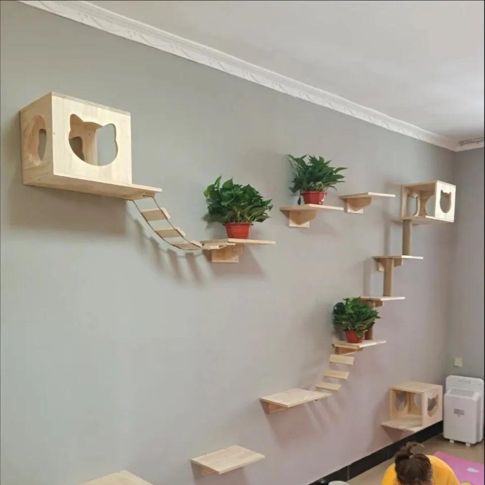 1 Piece Wooden Cat Tree Cat Tree Wall-mounted Cat Furniture Cat Ladder Hammock Cat Jumping Platform