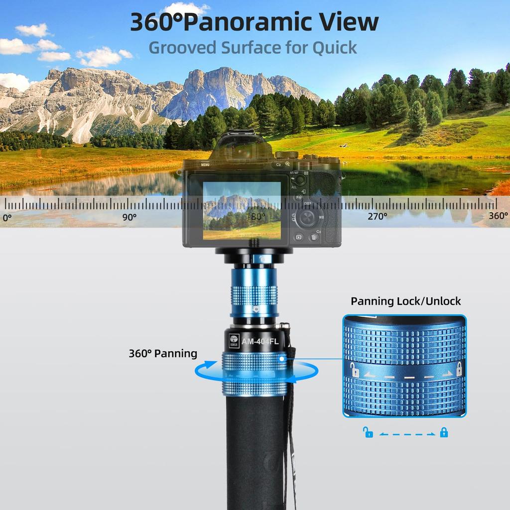 SIRUI Camera Monopod with Feet Aluminum Travel Video Monopod with Detachable Base Slim and Light Weight Max Load 26 Lbs Panoramic Pan 4 Sections for