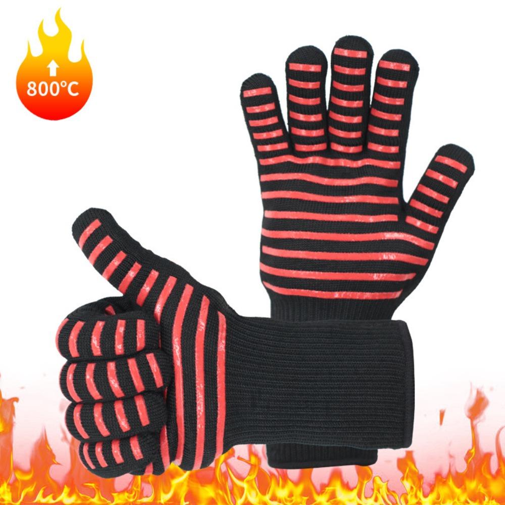 Hitzebeständige und hitzebeständige Grillhandschuhe mit fünf Fingern, wärmeisolierend, mikrowellengeeignet, mit Silikonbeschichtung.