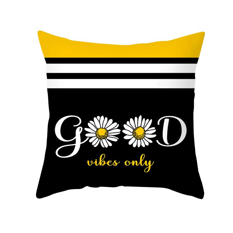 Pillow Cover Yellow Daisy Digital Print Pillow Cover Office Sofa Peach Skin Cushion Cover