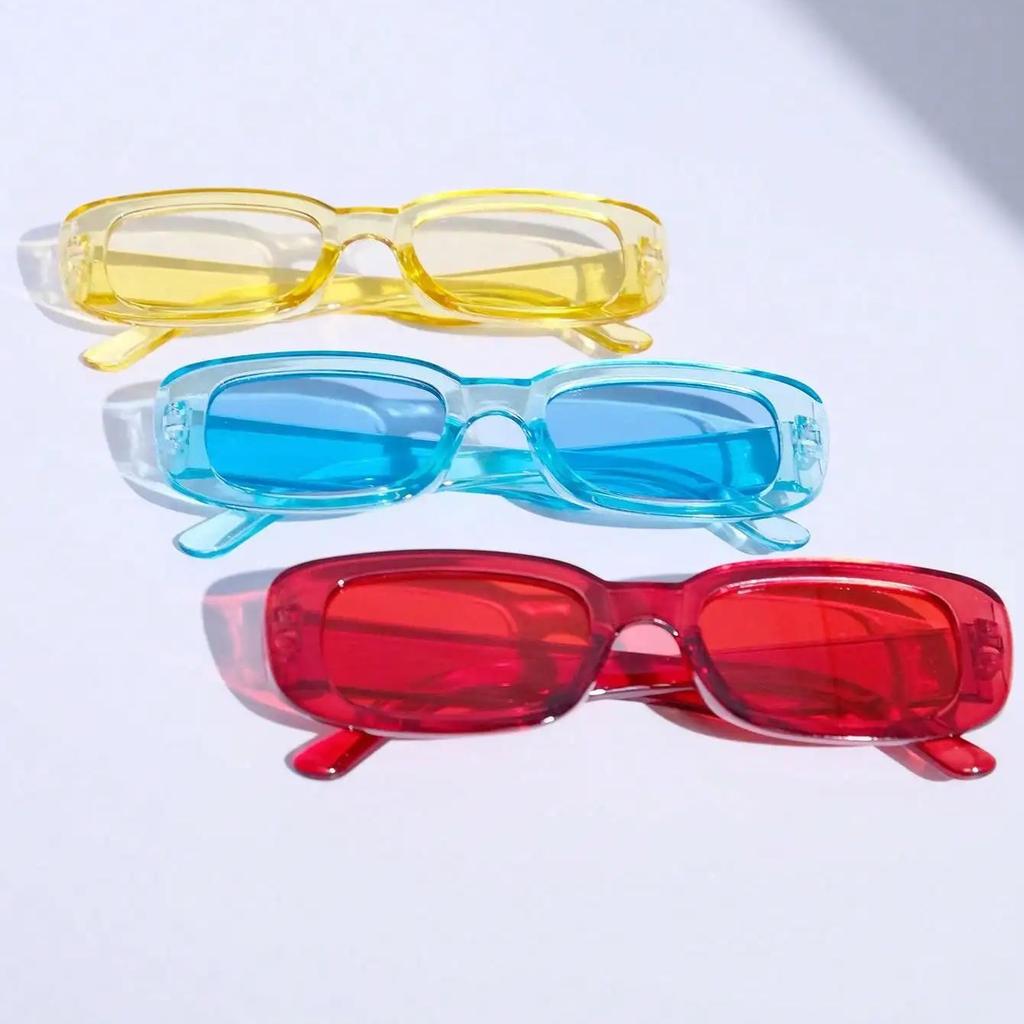 3PCS Multicolor Square Small Frame Fashion Women's Sunglasses Travel Holiday Music Festival Decorative Glasses