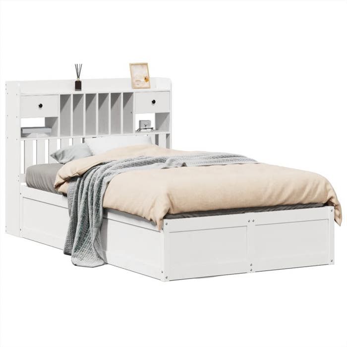 VidaXL Cadre de lit sans matelas blanc 135x190 cm bois de pin massif, lit, cadre de lit en bois massif, meuble de chambre à 3323510