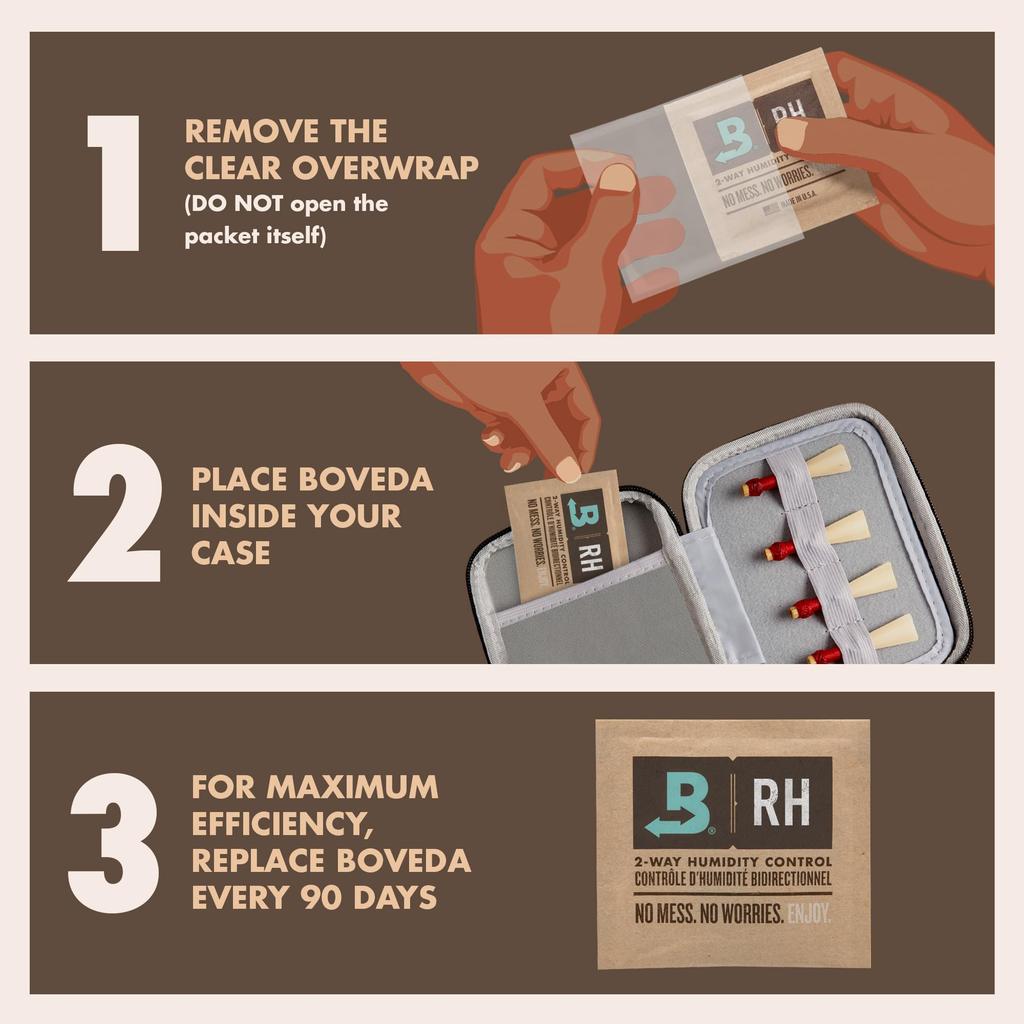 Boveda Humidity Control Packs for Woodwind Reeds Size 8 2 Pack Moisture Absorbers Prevents Drying and Cracking Individually Wrapped Reed Humidifier