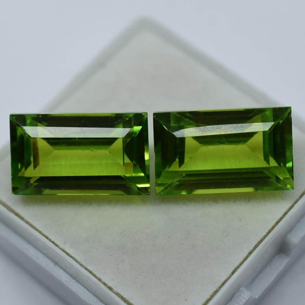 CERTIFIED Natural Peridot Loose Gemstone Pair 10 Ct Baguette Cut for Jewelry