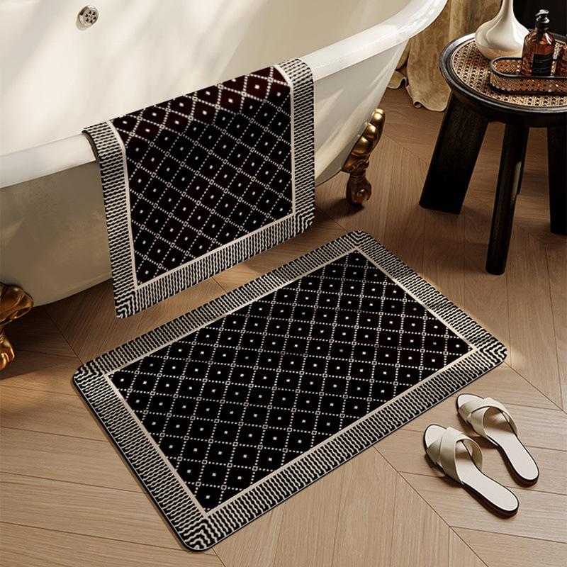 Black and White Bathroom Floor Mat Entry Door Mat Soft Diatom Mud Absorbent Mat Toilet Non-slip Mat Toilet Door Mat