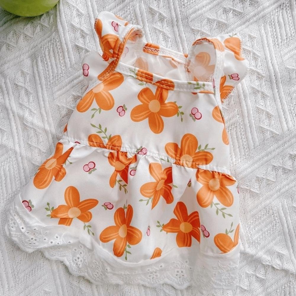 Sweet Style Floral Dog Skirt Lace-Trimmed Pet Flying Sleeve Dress  Summer Season M жёлтый