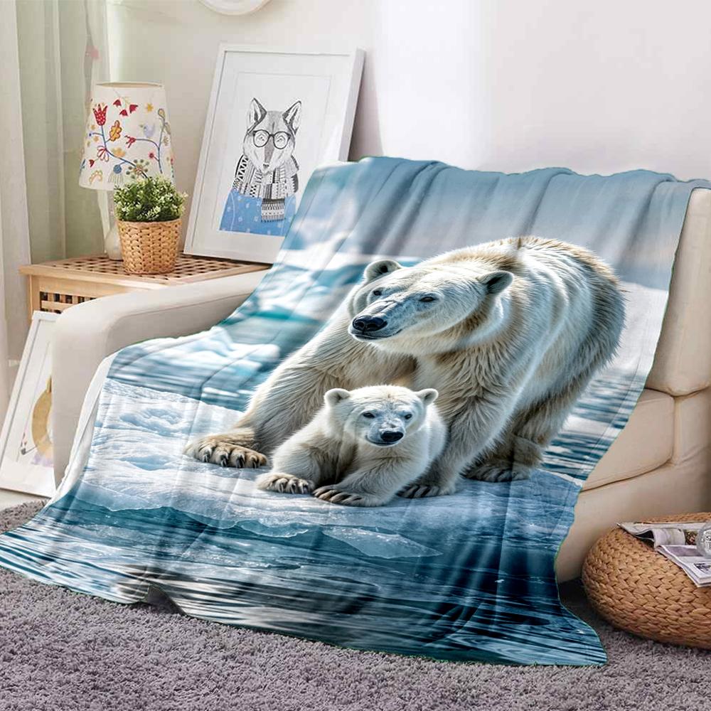 1Pc Polar Bear Family Arctic Blanket Soft And Comfortable Casual Warm Camping Travel Christmas Halloween Xmas Gift M924194