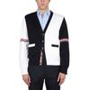 Autumn/Winter Unisex Double Sleeve Cotton Cardigan – Red, White & Blue Color Block with Five Buttons