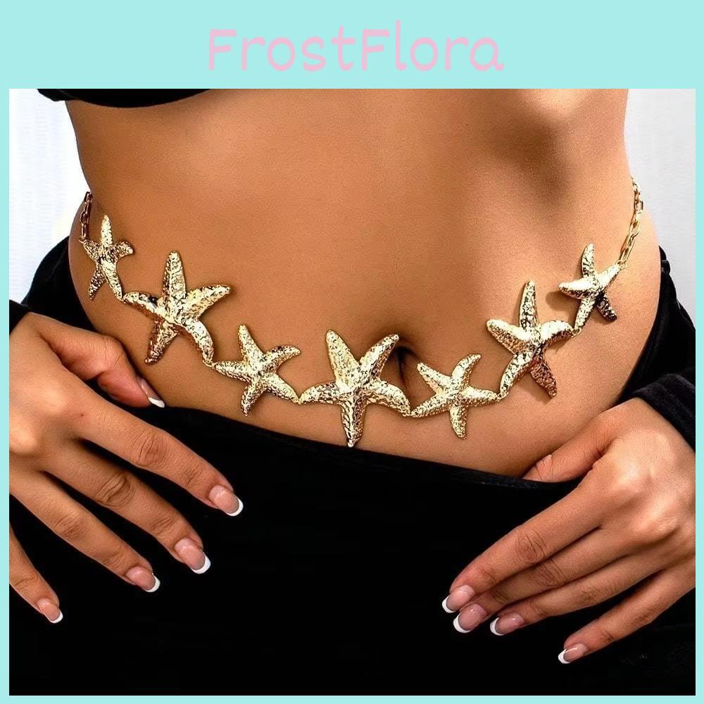 Fashion Female Waist Chain With Starfish Design In Gold And Silver For Beach Party Wear