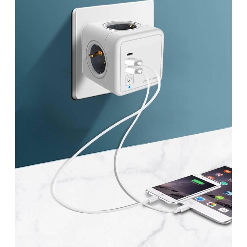 Cube Power Allocacoc Original Power Socket 4 Outlets 2 Usb Ports Adapter Plug Eu