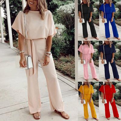 Femmes mode loisirs couleur unie à lacets manches courtes femme combinaison