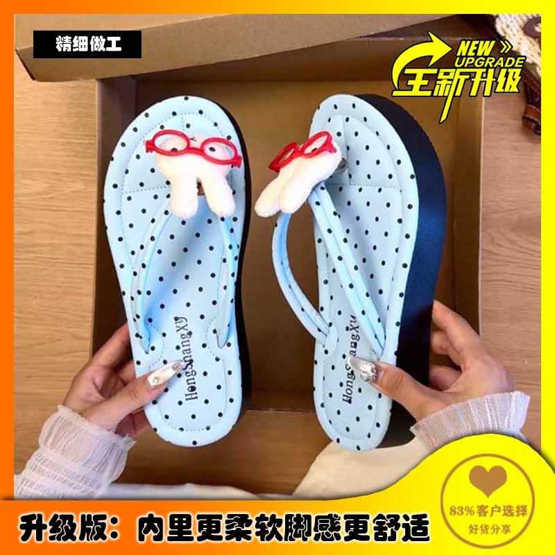 

Шлепанцы Miffy Rabbit в горошек Женские 2025 Лето Новые На толстой подошве Нескользящие и Дезодорирующие Пляжные сандалии 40 синий