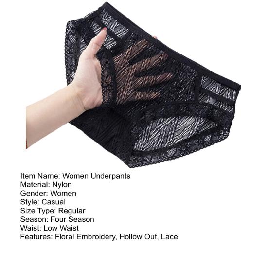 Damen Unterhose, niedrige Taille, aushöhlen, Spitze, Netzstoff, gute Atmungsaktivität, einfarbig, Slips, Slim Fit, dünn, schnelltrocknend, lässig, Sport, Damenunterhose