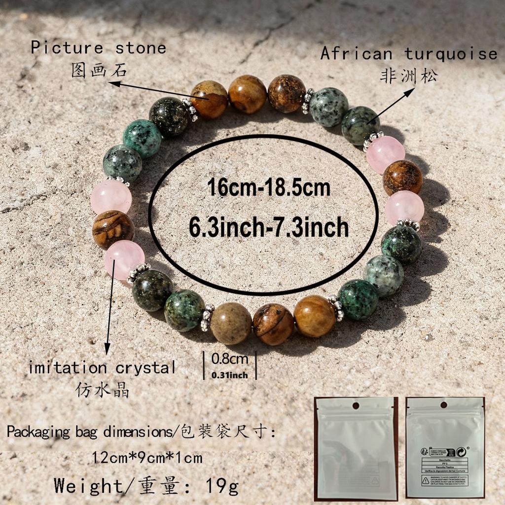 Festive Gifts Turquoise Picture Jasper And Rose Quartz Beaded Bracelet Earthy Fashion Jewelry For Men And Women Daily Wear Simple Versatile Accessory