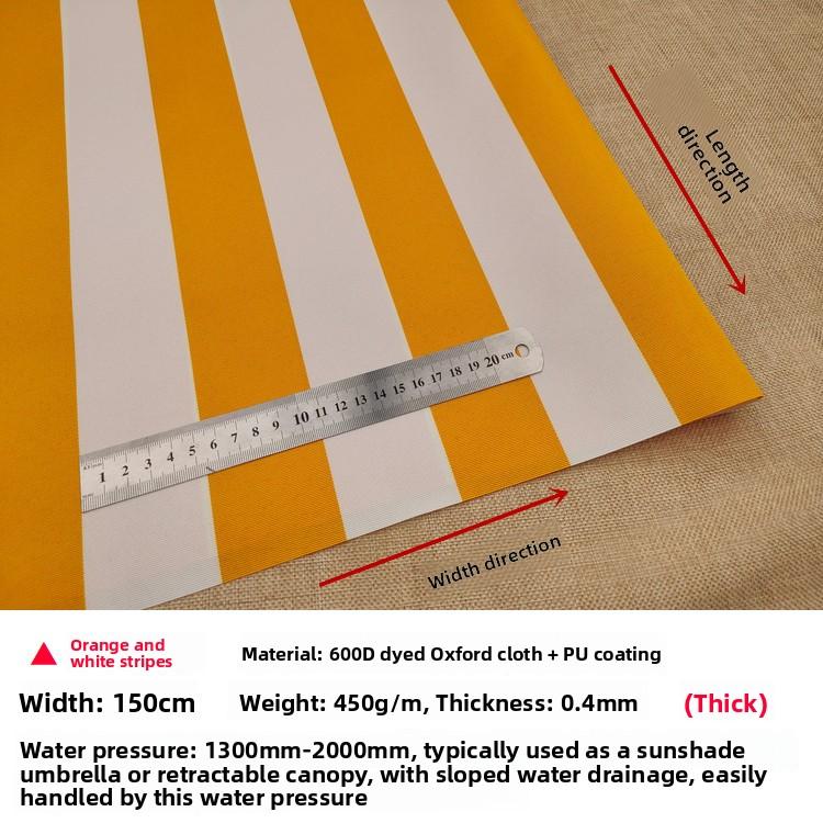 Thickened Waterproof Plain Weave Sunshade Retractable Striped Rain Canopy Fabric Outdoor Sun Blocking Rainproof Material 600D...
