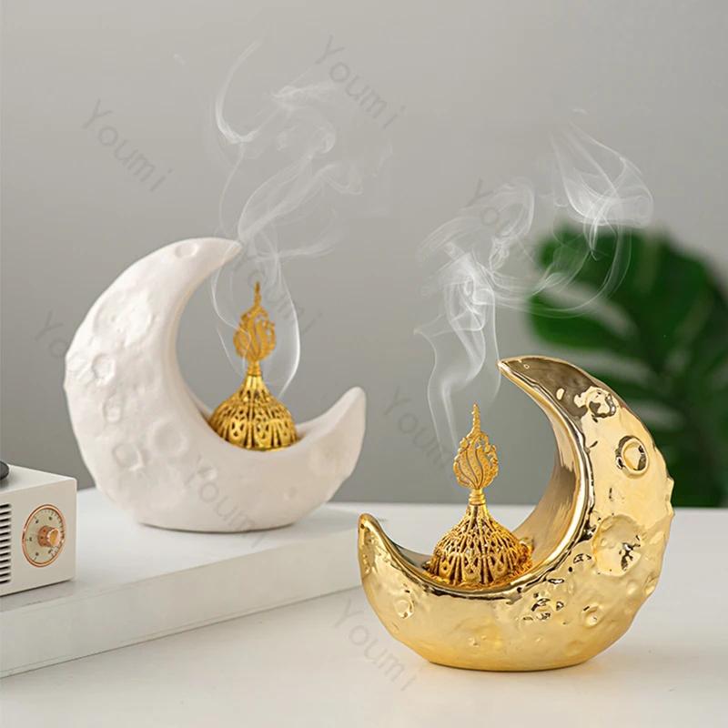 Creative Moon Home Ceramic Ornaments Light Luxury Desktop Decoration Aromatherapy Stove Ornament Unique Exquisite Gifts