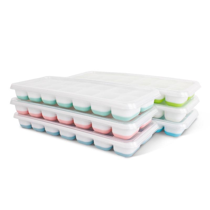 14 Grids Fruit Ice Maker with Removable Cube Trays Reusable Silicone Cube Mold Lids Kitchen Tools Freezer Summer Mould