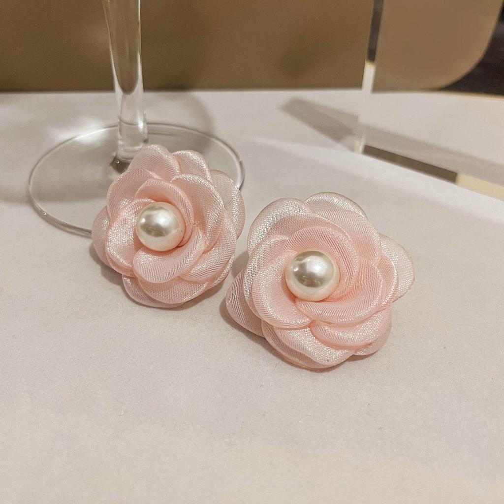 Pink Lace Floral Tassel Pearl Earrings - Elegant Summer Mesh Design