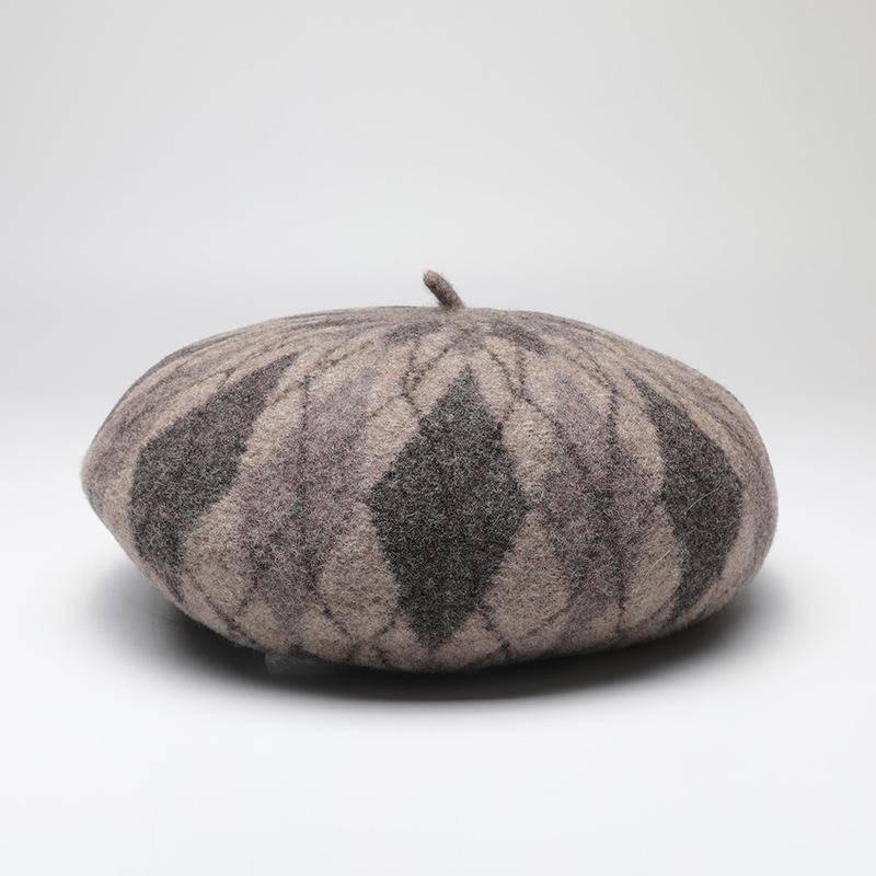 

Женская шапка, шерстяной берет, модная повседневная осенне-зимняя теплая утолщенная клетчатая шляпа художника