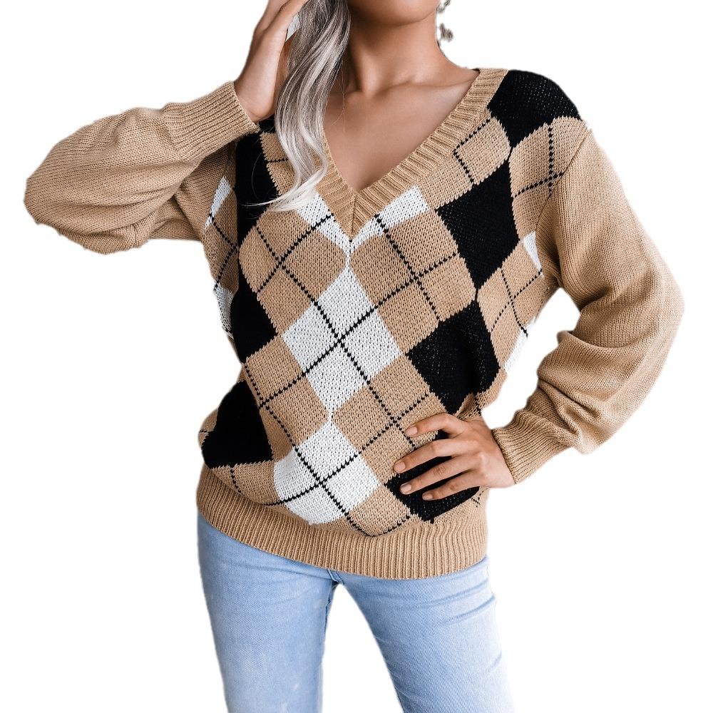 Autumn/Winter New Arrival: Academic-Style Diamond-Patterned Casual Knitwear for Women Women's Sweatshirt