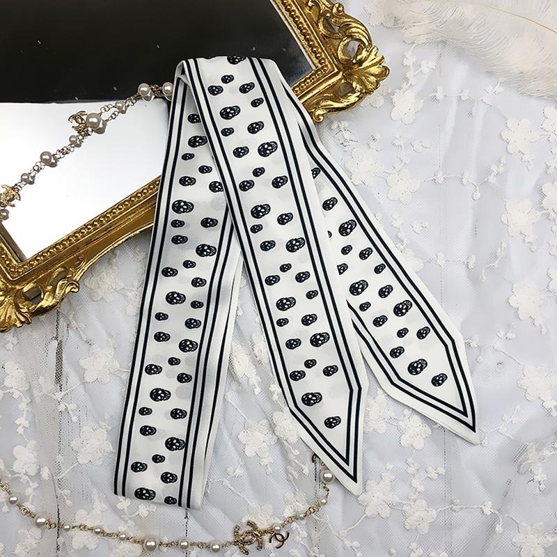 

115см Зав язана ручка сумки шовкова хустка маленька Стрічка Твіл Шовк Череп Чорно-білий Корейська версія Все-матч Смугаста Маленька шовкова хустка 115cmX5cm білий